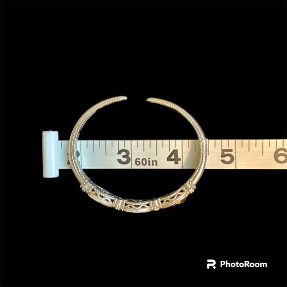 Judith Ripka 925 Sterling silver cuff Hinged bracelet with 3 lg hematite stones - Picture 5 of 6